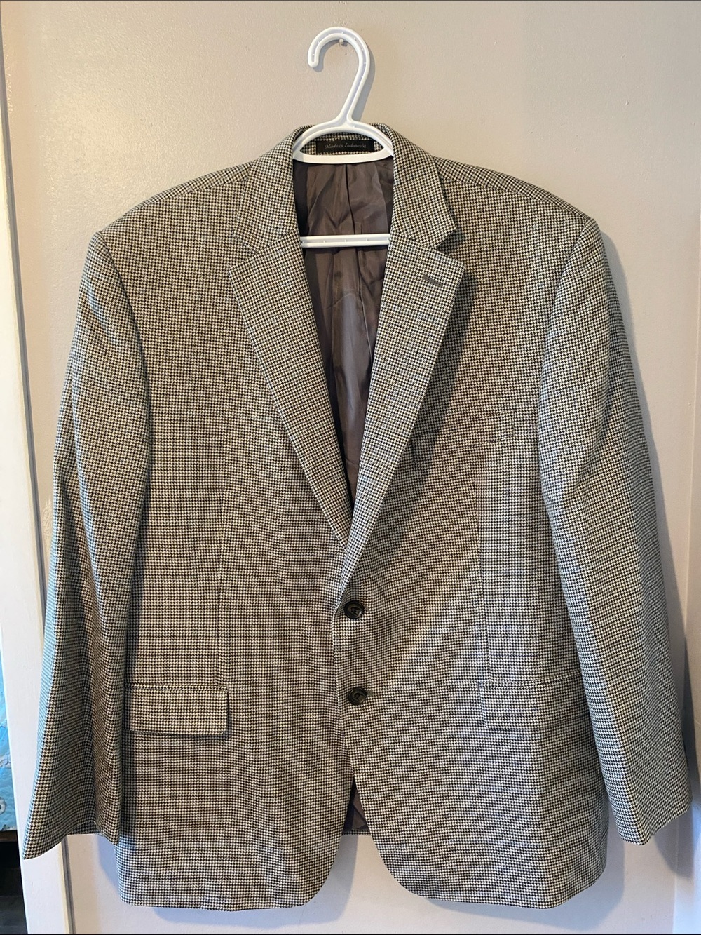 Lauren Ralph Lauren Brown Houndstooth Silk Wool Blazer Men Size 44S Luxury Bloke